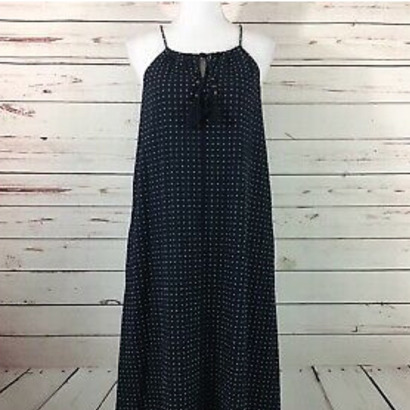 J CREW Navy Blue Polka Dot Tassel Maxi Dress XS - Picture 2 of 8
